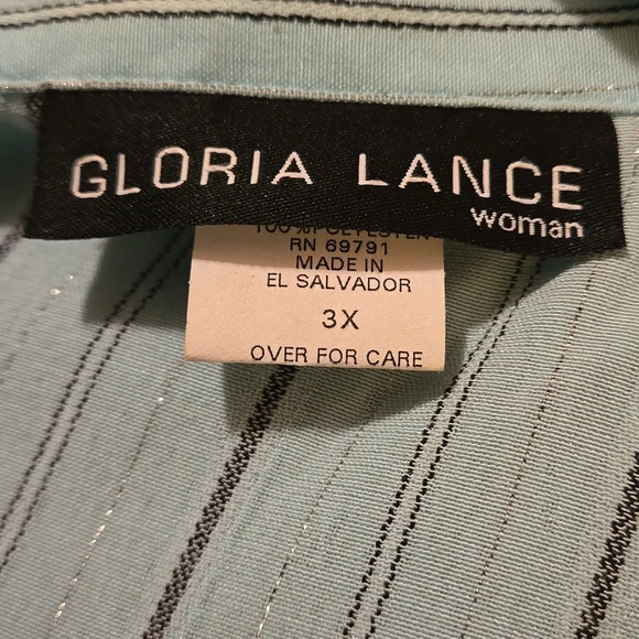 Gloria Lance Blouse Mint Green Black Stripes Size 3X Short Sleeve Built in Tank - Picture 7 of 13